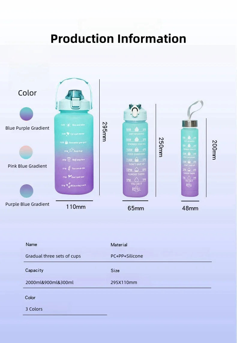 3Pcs Gradient Sports Water Bottle Set